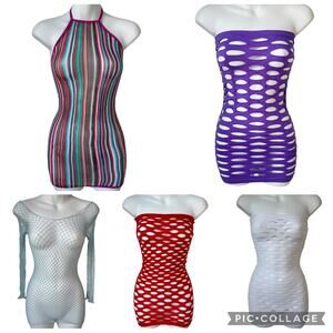 Lot of 5 Womens Festival Fishnet Mesh Tube Top Lingerie Layer Clubwear Dancewear